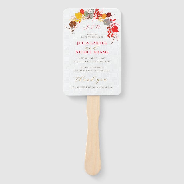 French Kissed Sweet Berry Grapes Flowers Wedding Hand Fan (Front)