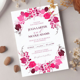 French Kissed Sweet Berry Grapes Flowers Wedding Invitation
