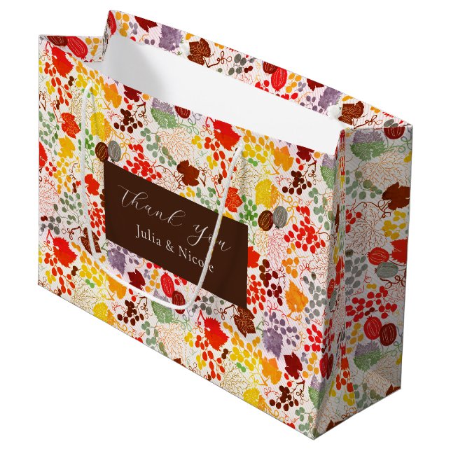 French Kissed Sweet Berry Grapes Flowers Wedding Large Gift Bag (Front Angled)