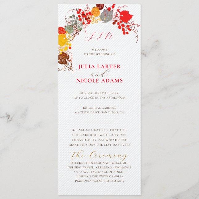 French Kissed Sweet Berry Grapes Flowers Wedding Programme (Front)