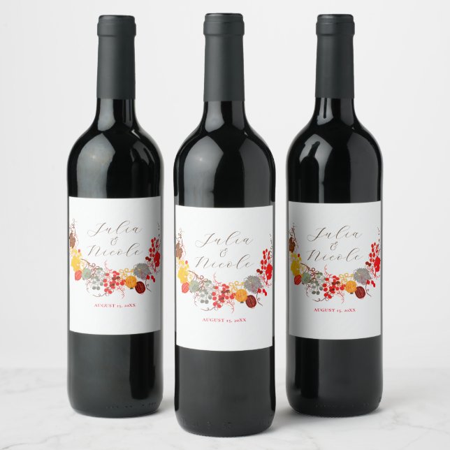 French Kissed Sweet Berry Grapes Flowers Wedding Wine Label (Bottles)