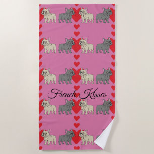 French Kisses Frenchies Beach Towel