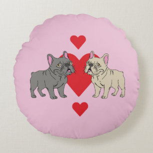 French Kisses Frenchies Round Cushion