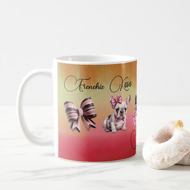 French Kisses Hallloween Bulldog Cat  ghost quote  Coffee Mug (With Donut)