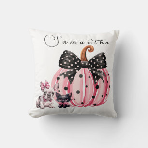French Kisses Halloween Bulldog Cat quote pink XL Cushion