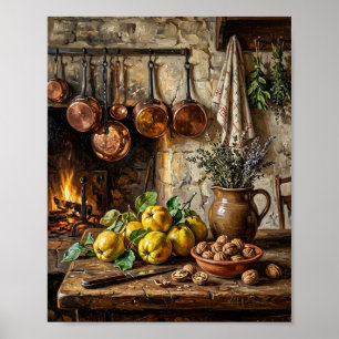 French Kitchen Copper Pots Quince I Poster