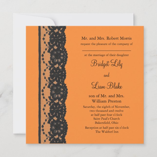 French Lace 2 Wedding Invitation (orange) (Front)