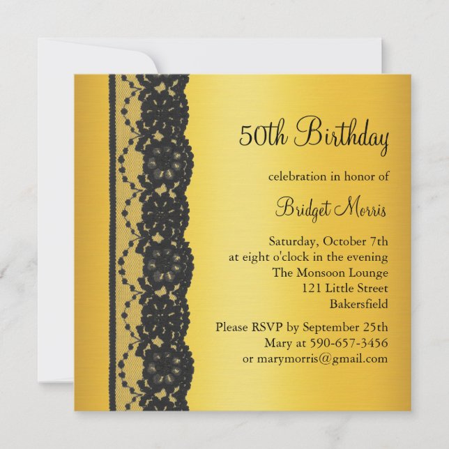 French Lace 50th Birthday Invitation gold (Front)