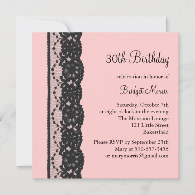 French Lace Birthday Invitation (pink) (Front)