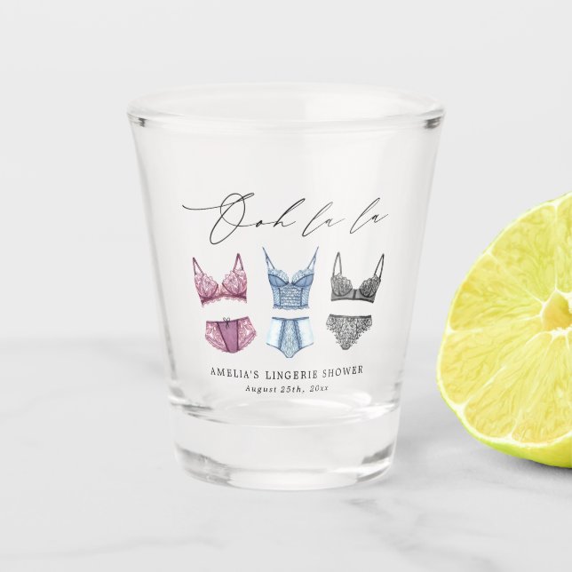 French Lace Lingerie Bridal Shower Shot Glass (Front)