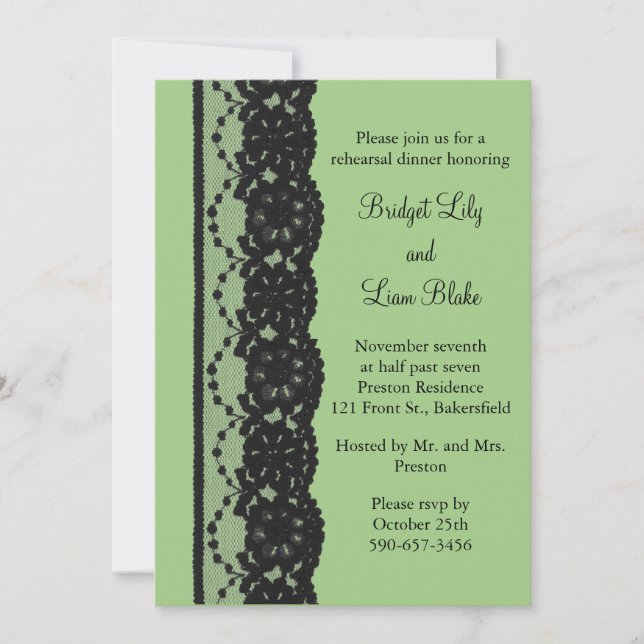 French Lace Rehearsal Dinner (green) Invitation (Front)
