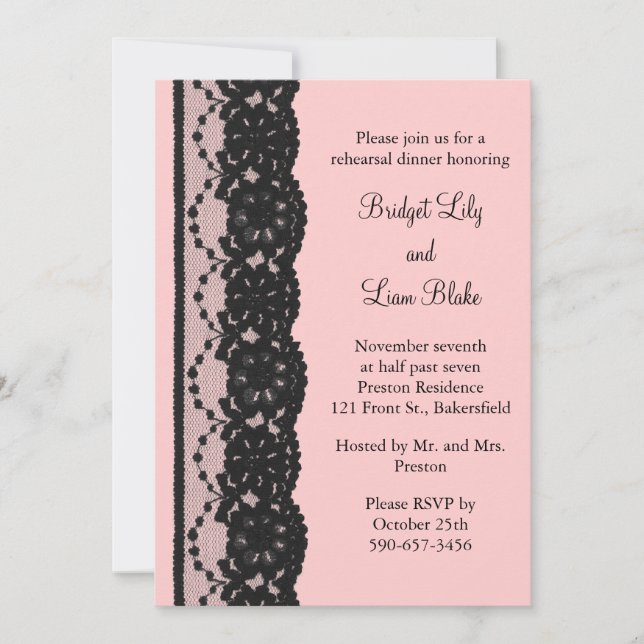 French Lace Rehearsal Dinner (pink) Invitation (Front)
