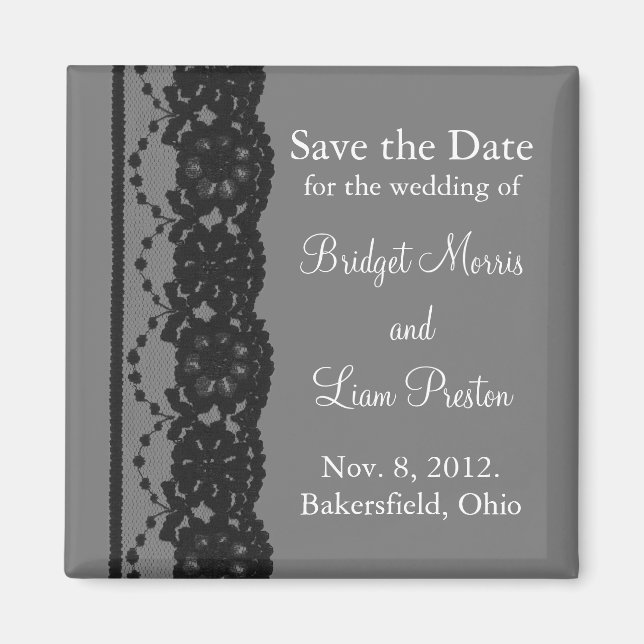 French Lace Save the Date Magnet (grey) (Front)
