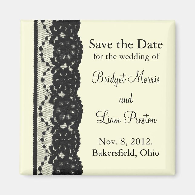 French Lace Save the Date Magnet (ivory) (Front)