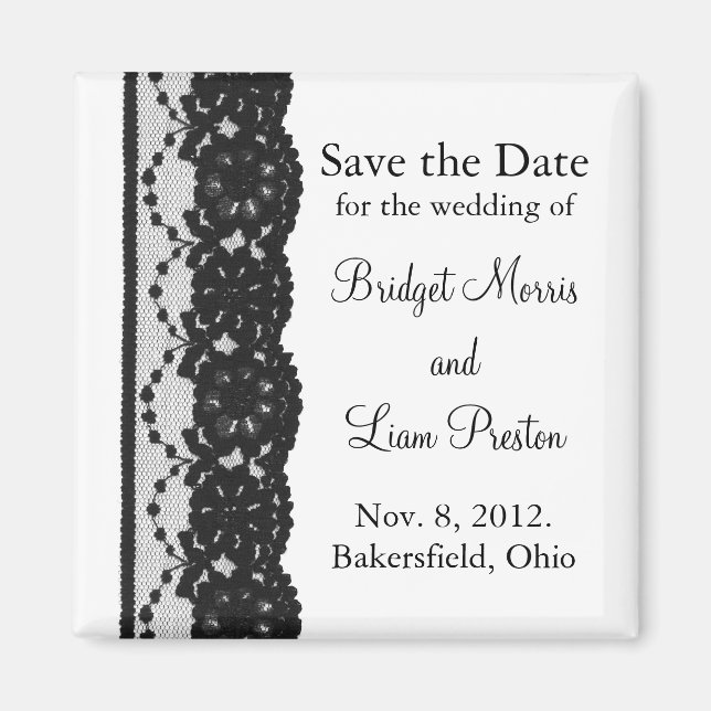 French Lace Save the Date Magnet (white) (Front)