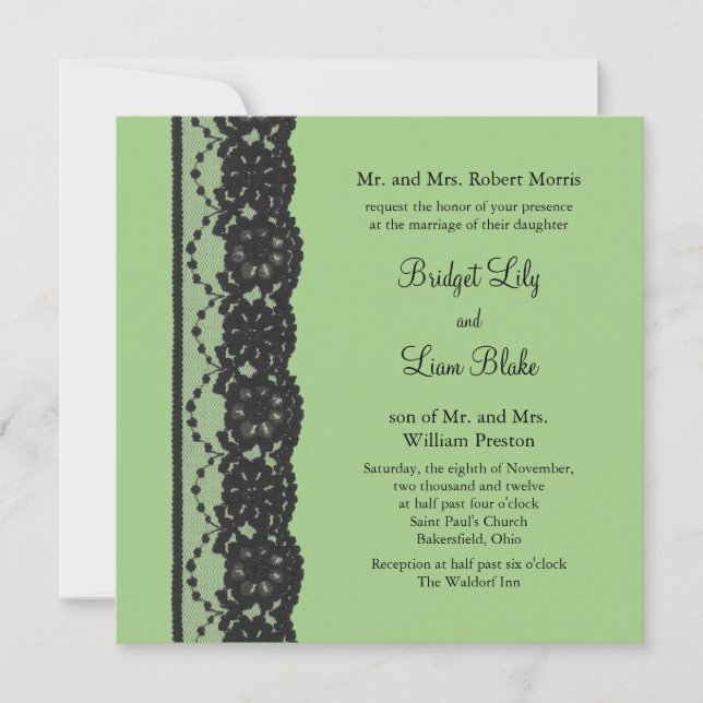 French Lace Wedding Invitation (green) (Front)