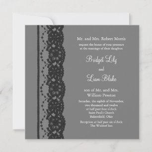 French Lace Wedding Invitation (grey)