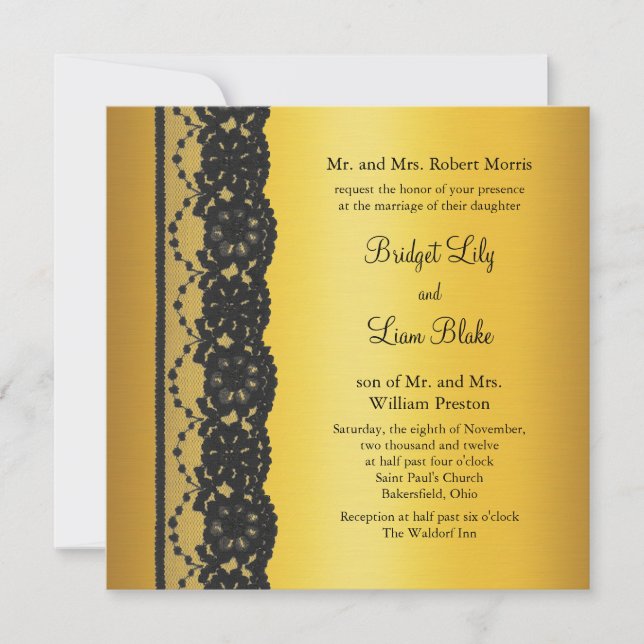 French Lace Wedding Invitation in gold (Front)