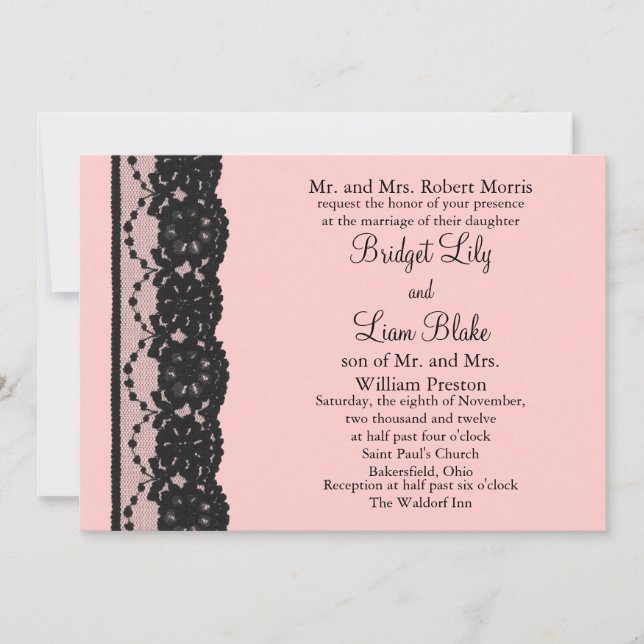 French Lace Wedding Invitation (pink) (Front)