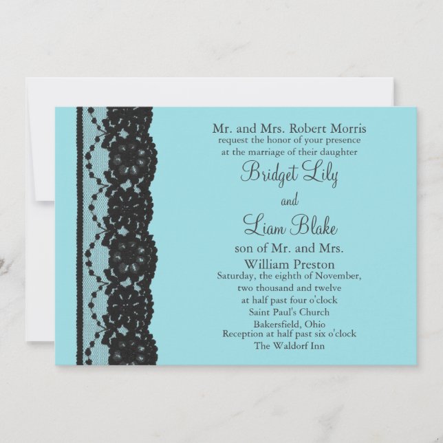French Lace Wedding Invitation (turquoise) (Front)
