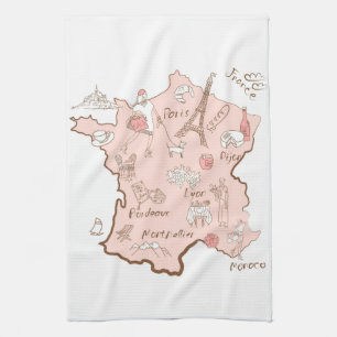 French Landmarks Map o France Tea Towel
