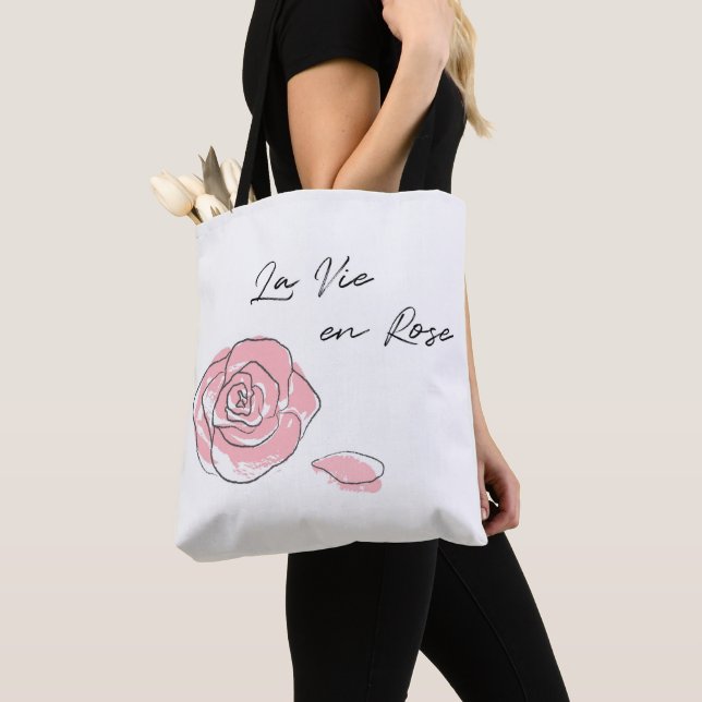 French Language La Vie en Rose Tote Bag (Close Up)