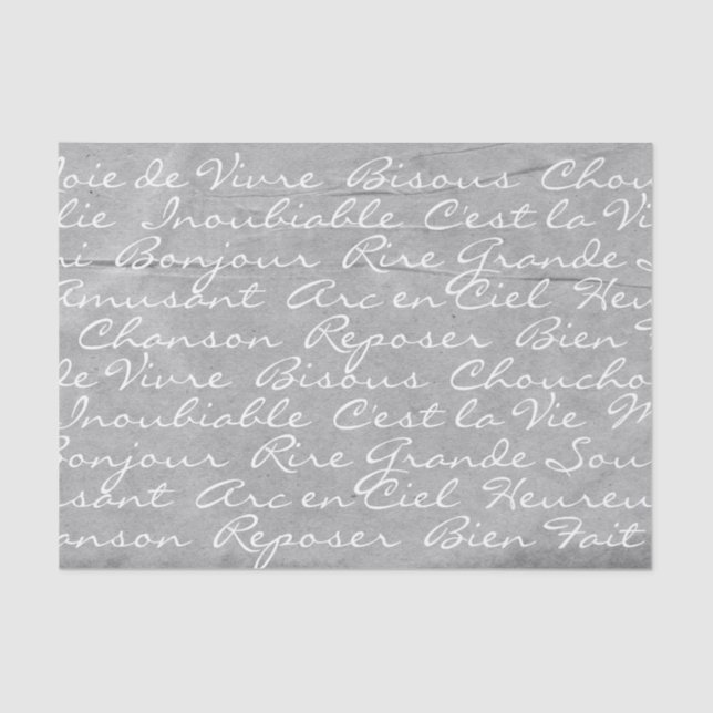 French Language Script Tissue Paper (Grey) (Front)