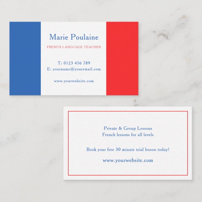 French Language Teacher Business Card (Front/Back)