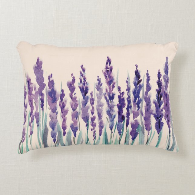 French lavander watercolor decorative cushion (Front)