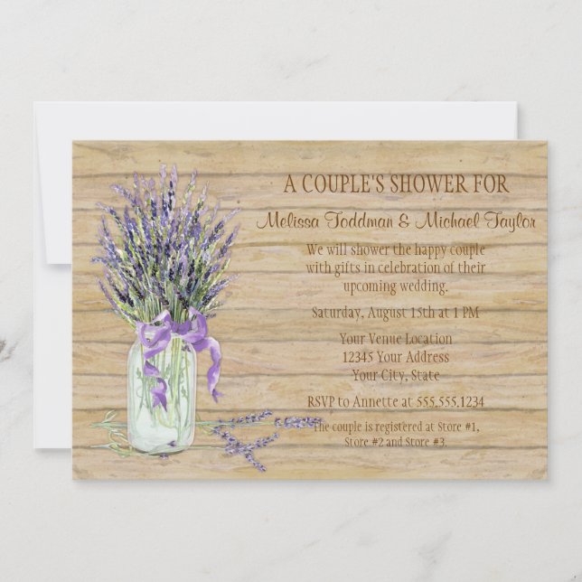 French Lavender Bouquet Rustic Country Mason Jar  Invitation (Front)