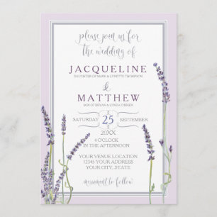 French Lavender Floral Watercolor Leaf Typography Invitation