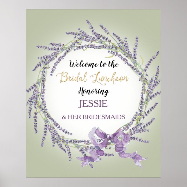 French Lavender Floral Wreath Sage Bridal Luncheon Poster (Front)