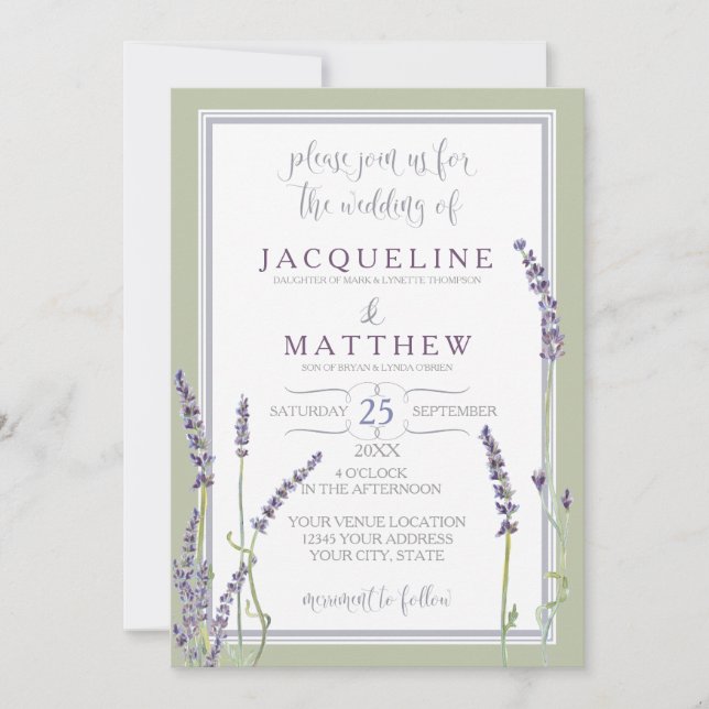 French Lavender Flowers Modern Typography Script Invitation (Front)