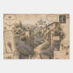 FRENCH LAVENDER GARDEN VINTAGE BOTANICAL WRAPPING PAPER SHEET