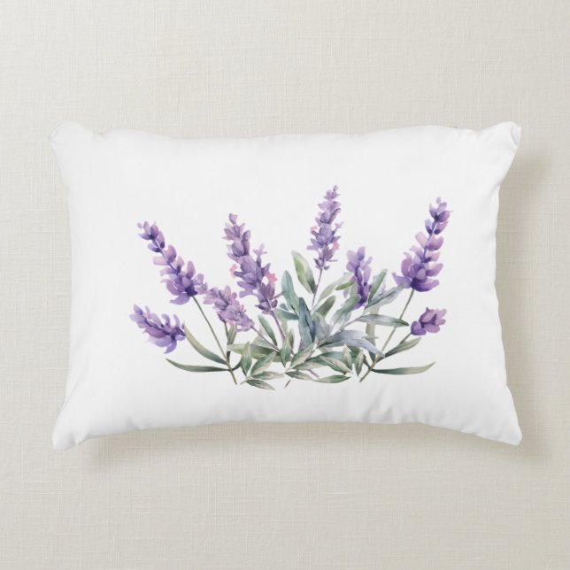 French Lavender Pattern. Watercolour Decorative Cushion (Front)