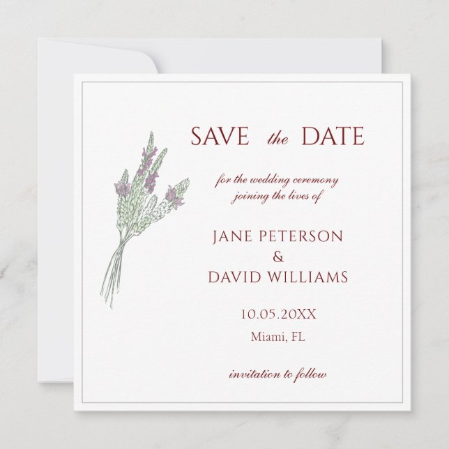 French lavender Save the Date Invitation (Front)