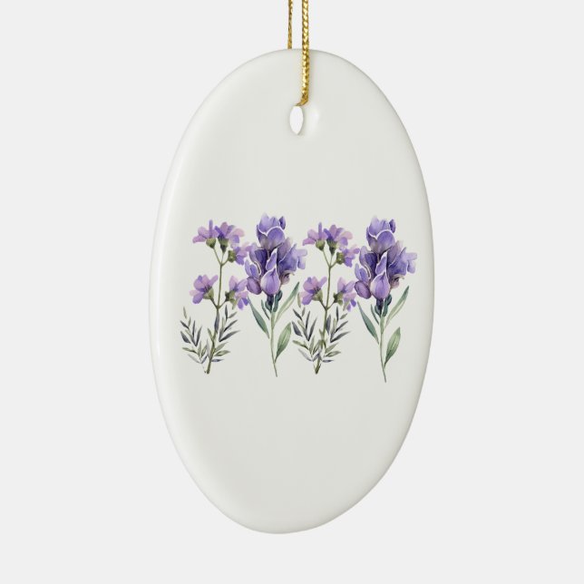 French Lavender Watercolour Pattern Ceramic Tree Decoration (Right)