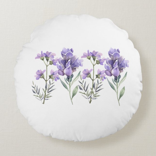 French Lavender Watercolour Pattern Round Cushion (Front)