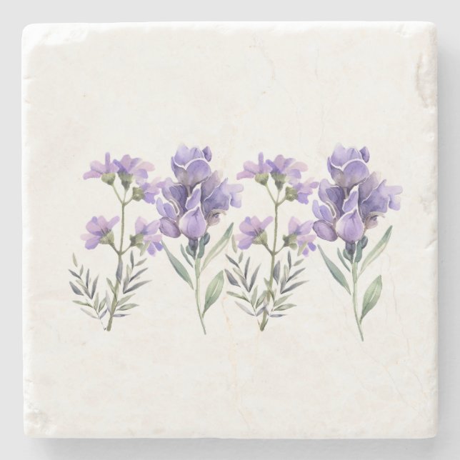 French Lavender Watercolour Pattern Stone Coaster (Front)