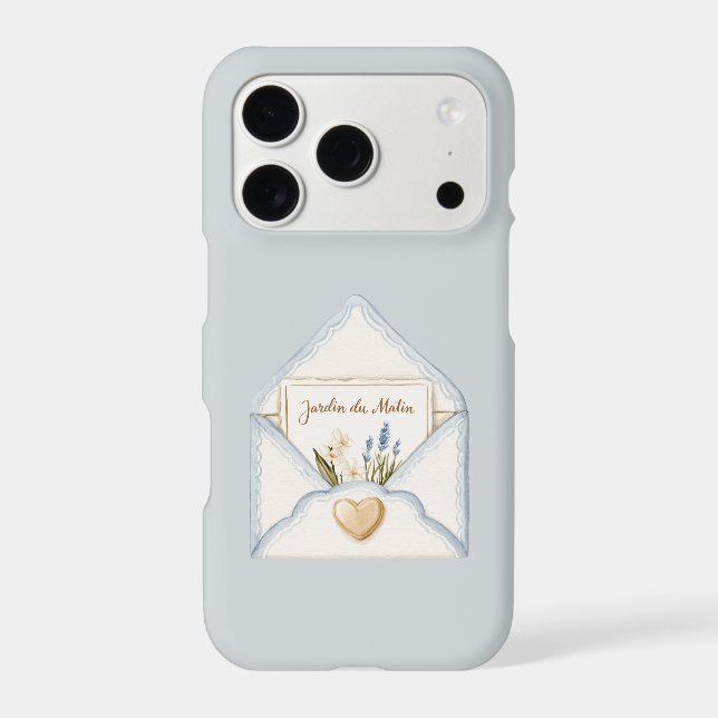 French Light Blue Cream Envelope Heart Floral   (Back)