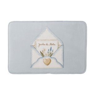French Light Blue Cream Envelope Heart Floral Bath Mat