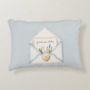 French Light Blue Cream Envelope Heart Floral Decorative Cushion