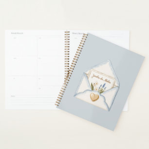 French Light Blue Cream Envelope Heart Floral Planner