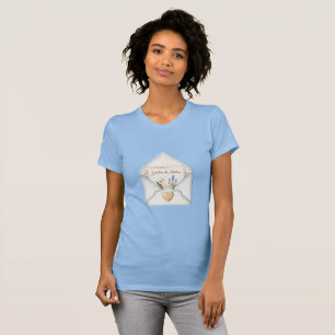 French Light Blue Cream Envelope Heart Floral T-Shirt