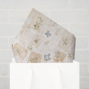 French Light Blue Envelope Heart Floral Birthday Tissue Paper