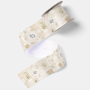 French Light Blue Envelope Heart Floral Bridal Satin Ribbon
