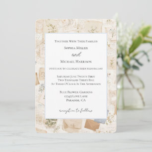 French Light Blue Envelope Heart Floral Wedding Invitation