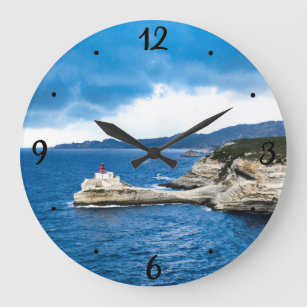 French lighthouse on a white cliff photo large clock