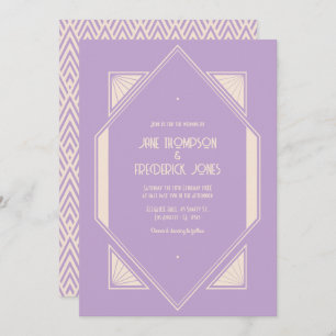 French Lilac & Champagne Art Deco Wedding Photo Invitation