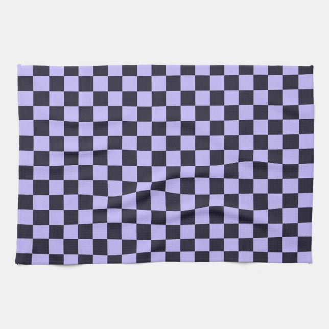 French lilac checkerboard pattern tea towel (Horizontal)